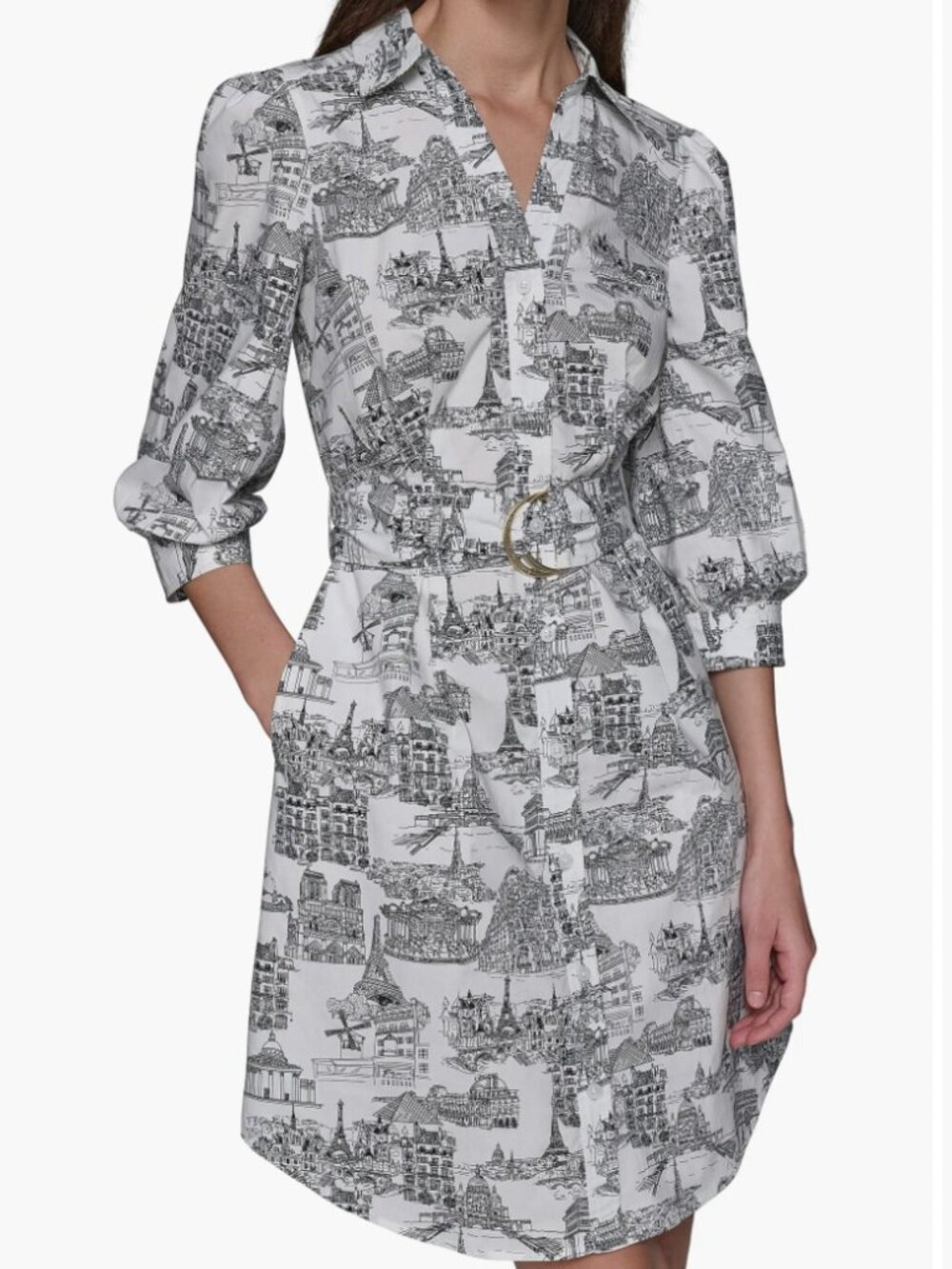 NWOT Karl Lagerfeld Landmark Print Cotton Shirtdress Size 2